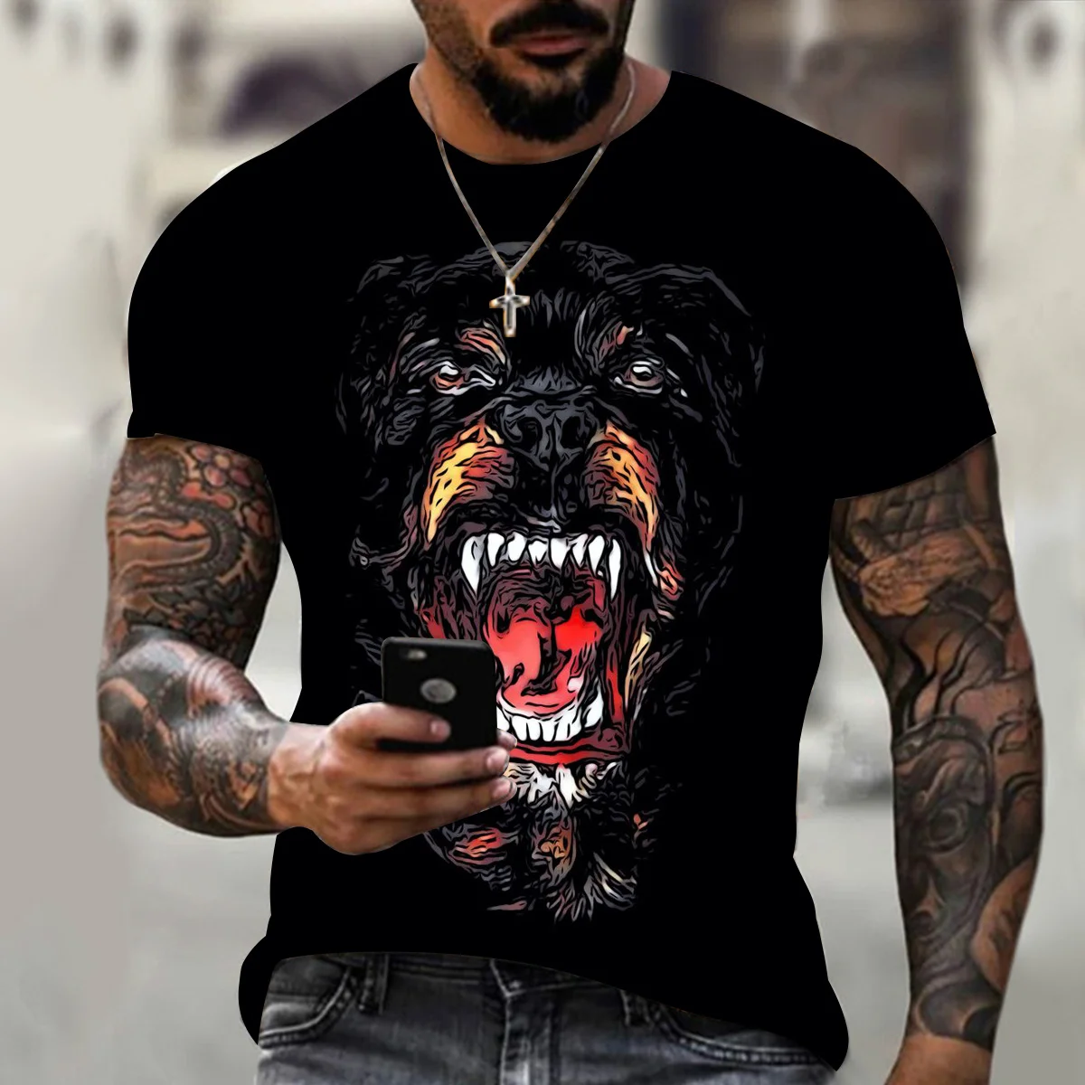 

Fun Dog Print Round Neck Tops Loose Well Dressed Temperament Personality Handsome Boys Short-sleeved Clothes High Street Pop Pop