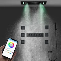 bathroom black shower head 700x380mm recessed rgb led faucets thermostatic system large rainfall waterfall mist spray panel set