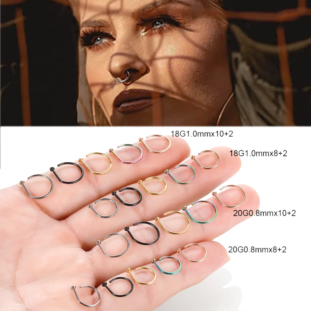 Серьги-гвоздики для носа 2 шт. пирсинг в виде D-образной формы 18 г 20 8 мм 10 губ