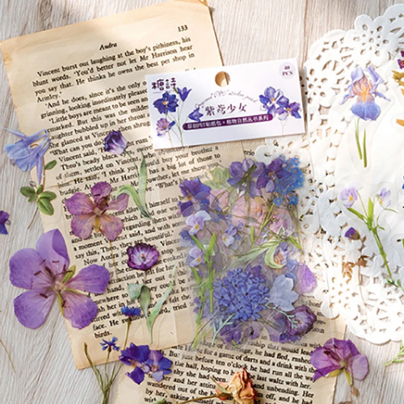 

40Pcs/bag Scrapbooking DIY Plant Natural Flower Series Decorative Diary Sticker Scrapbook Planner Decorative Stationery Sticker