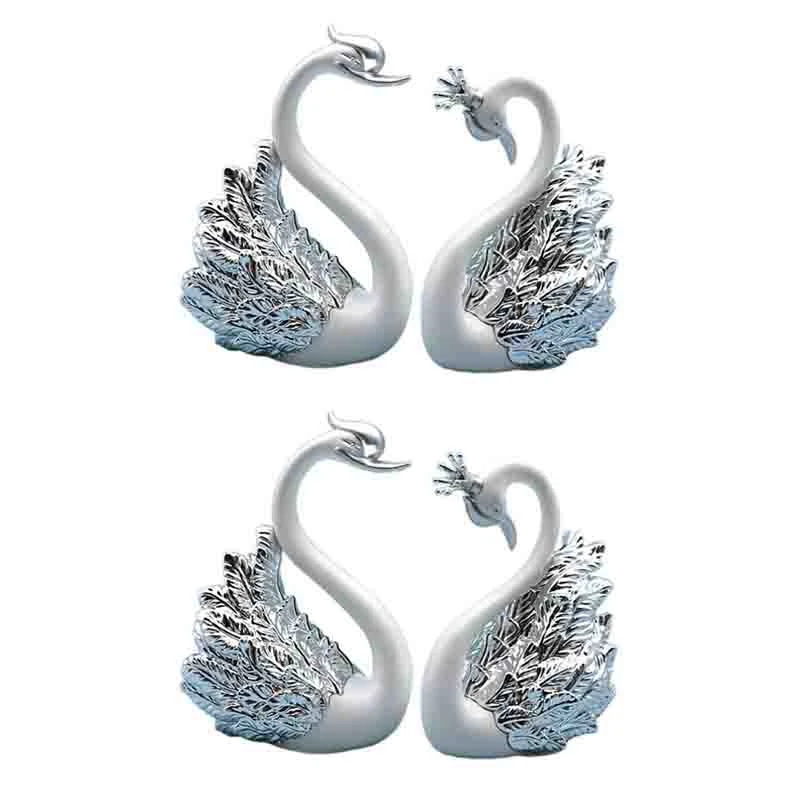 

4 Pieces Of Swan Ornaments Figurines,Swan Cake Decoration,Car Figurines Decoration,Home Wedding Christmas Decoration B