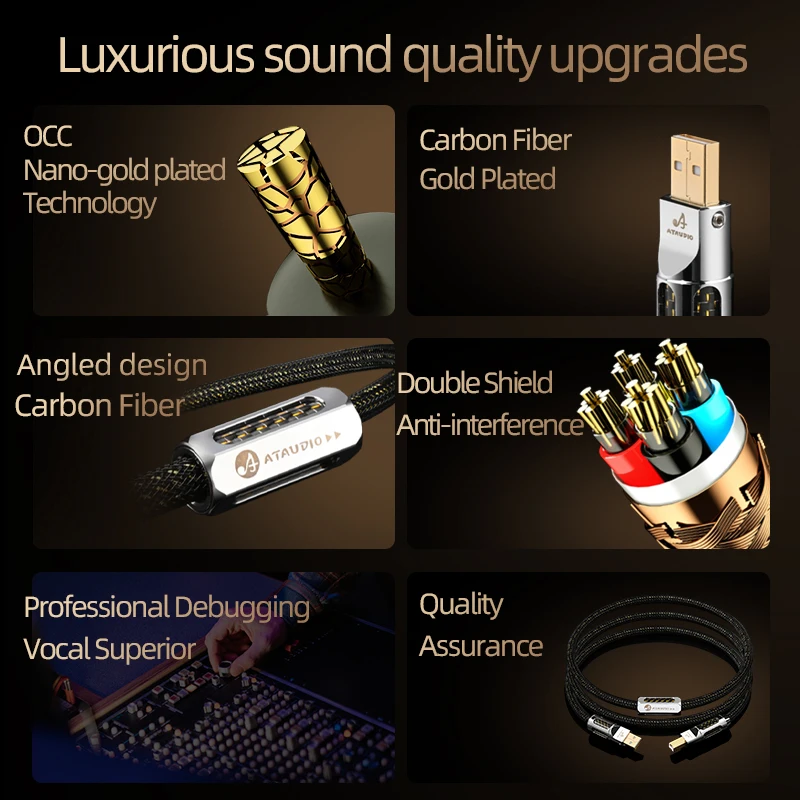 ATAUDIO HiFi USB-аудиокабель ЦАП типа A-B A-C A-A C-B C-C Высококачественный USB-кабель OCC с