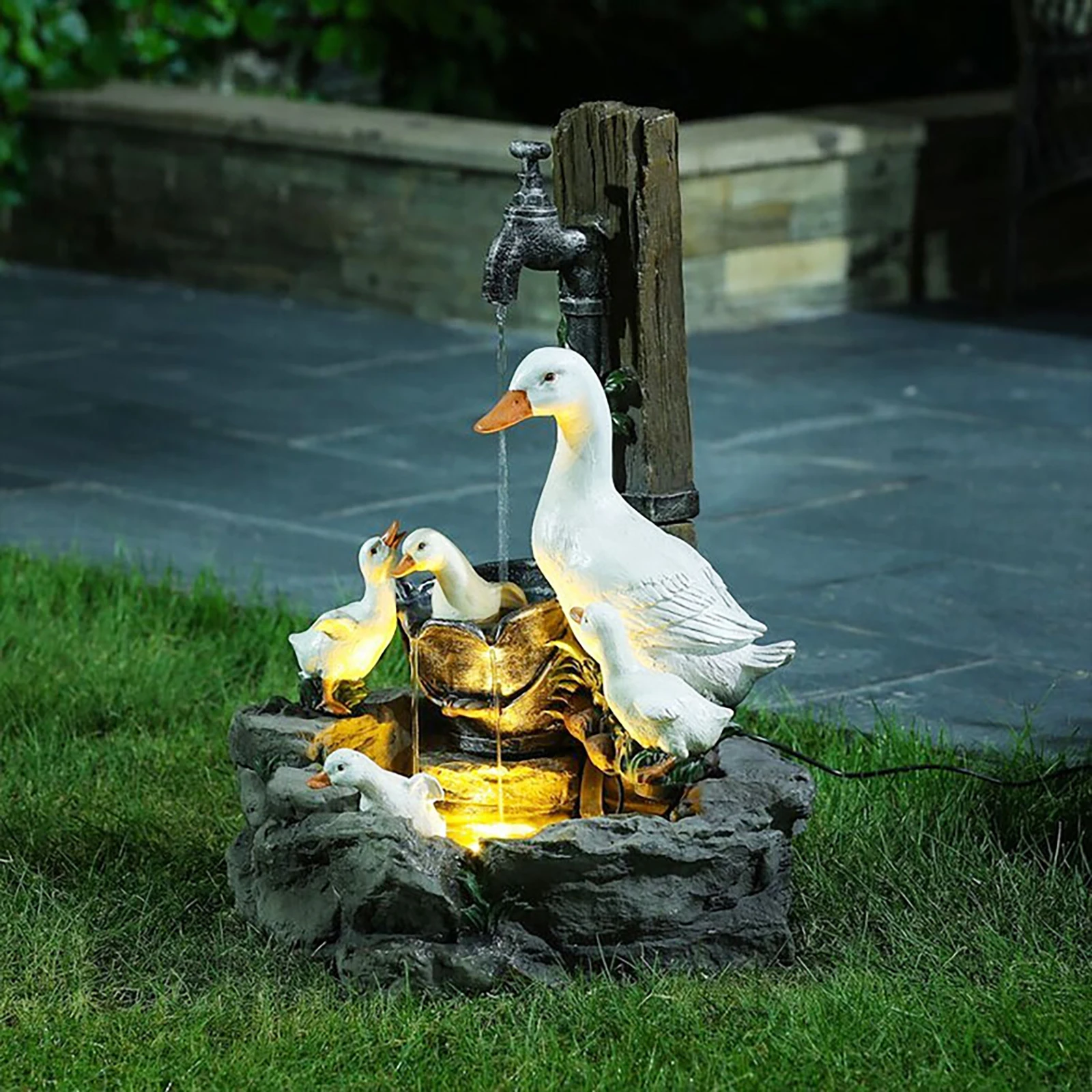 

Animal Statue Solar Flowing Water Squirrel Duck Resin Sculptures Outdoor Garden Decoration Yard Ornaments with LED Lights