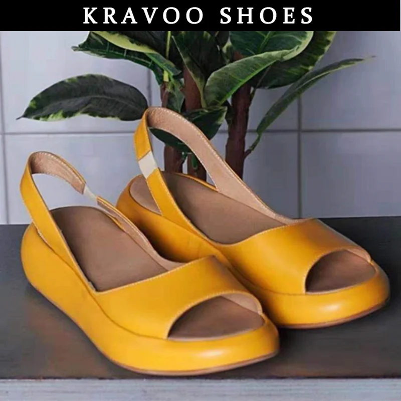 

Женские босоножки на платформе KRAVOO, сандалии с открытым носком и эластичным ремешком, тапочки, женская обувь больших размеров 35-43, летняя обувь 2023