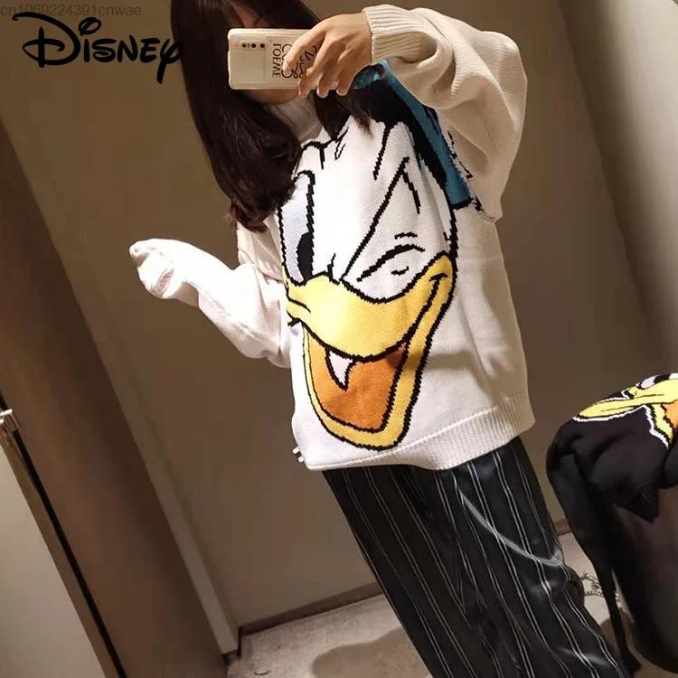 

DisneyDonald Duck Anime Sweater Men's Women's Korean Stylish Kawaii Hip Hop Knit Tops Y2k Streetwear 90s Vintage White Clothes