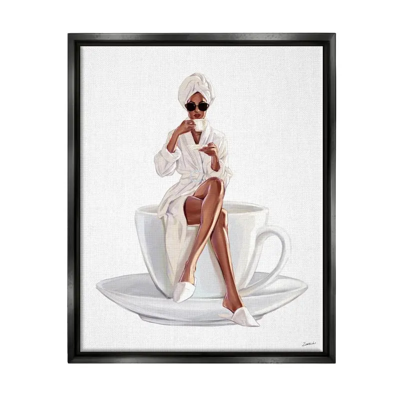 

Industries Fashionable Woman Morning Coffee Graphic Art Jet Black Floating Framed Wall Art, Design by Ziwei Li