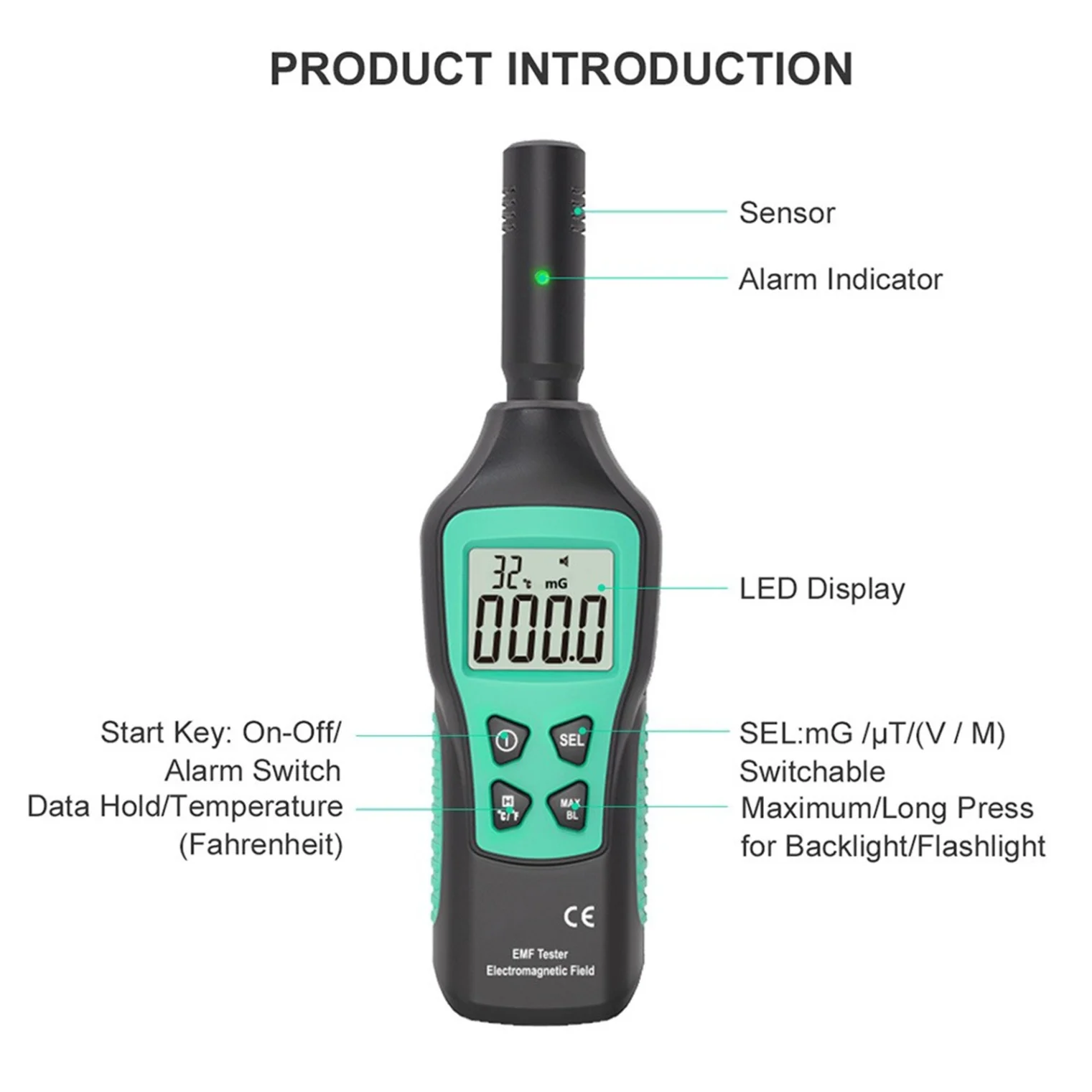 

EMF Tester Electromagnetic Radiation Meter High Precision Detector Wave Monitor with LCD Display Screen