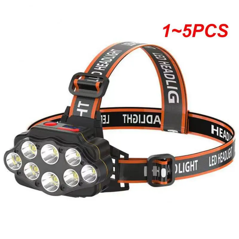 

1~5PCS Led Head Lamp 90 Degree Pivotable Head Strong LED Headlamp Waterproof Rechargeable 8 LED Headlamp Flashlight
