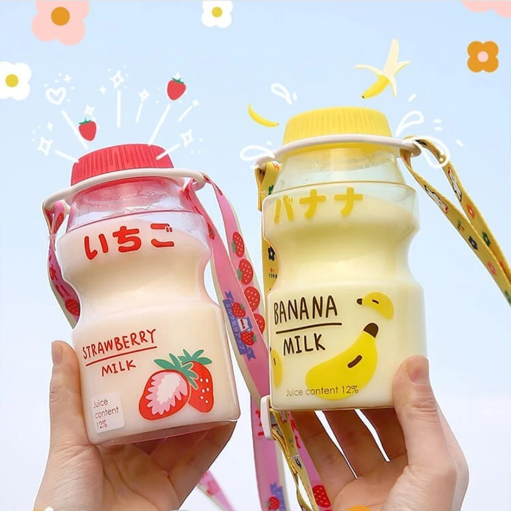 

Milk Carton Water Bottle Plastic Creative Cute Clear Fashion Strawberry Transparent Milk Box Juice Water Cup for Girls BPA Free