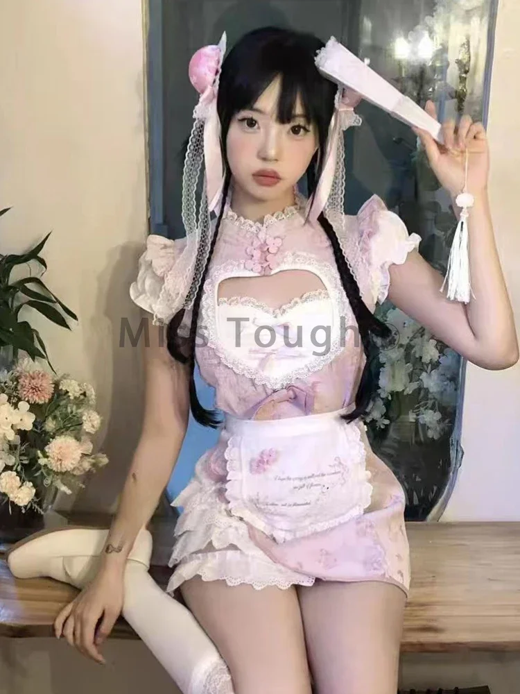 Модное милое платье с коротким рукавом и принтом женское винтажное кружевное