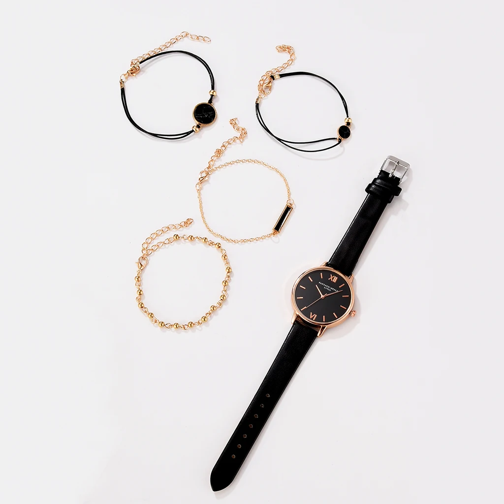 5 шт. Женские кварцевые наручные часы с кожаным ремешком | Наручные