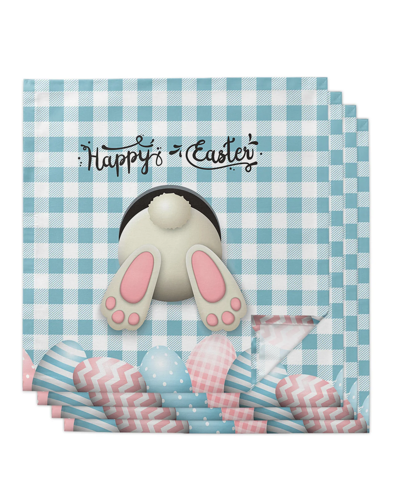 Easter Bunny Egg Blue Plaid Table Napkin Set Wedding Party Table Cloth Festival Decor Table Napkins Cloth Tea Towel