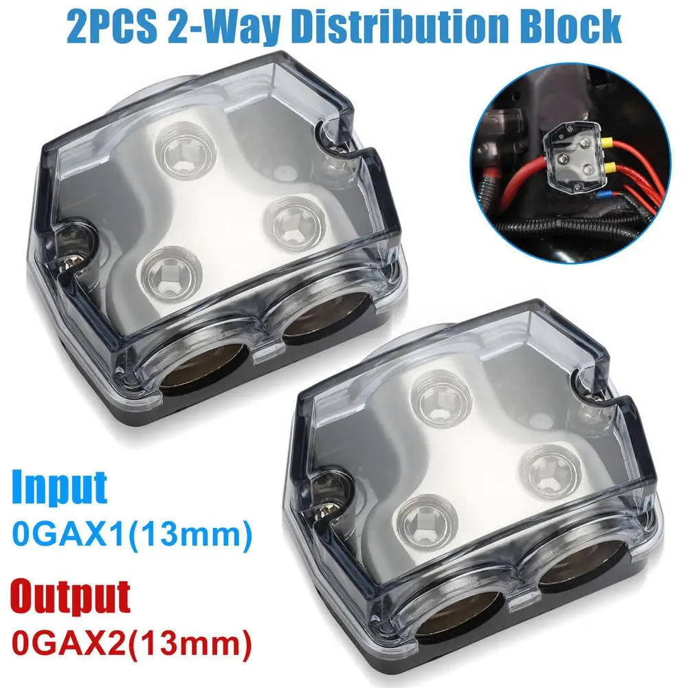 

2pcs 2-way Distribution Block Car Audio Power Cord Holder Circuit Protector Ground Wire Negative Distributor 1 In 2 Out