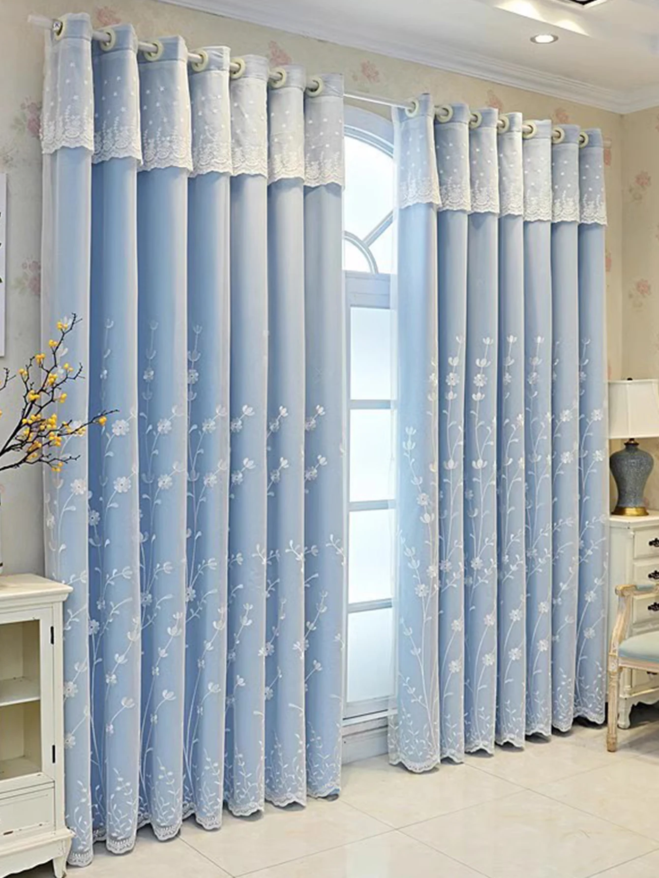 Занавески Из марлевой ткани встроенные двухслойные занавески с вышивкой для