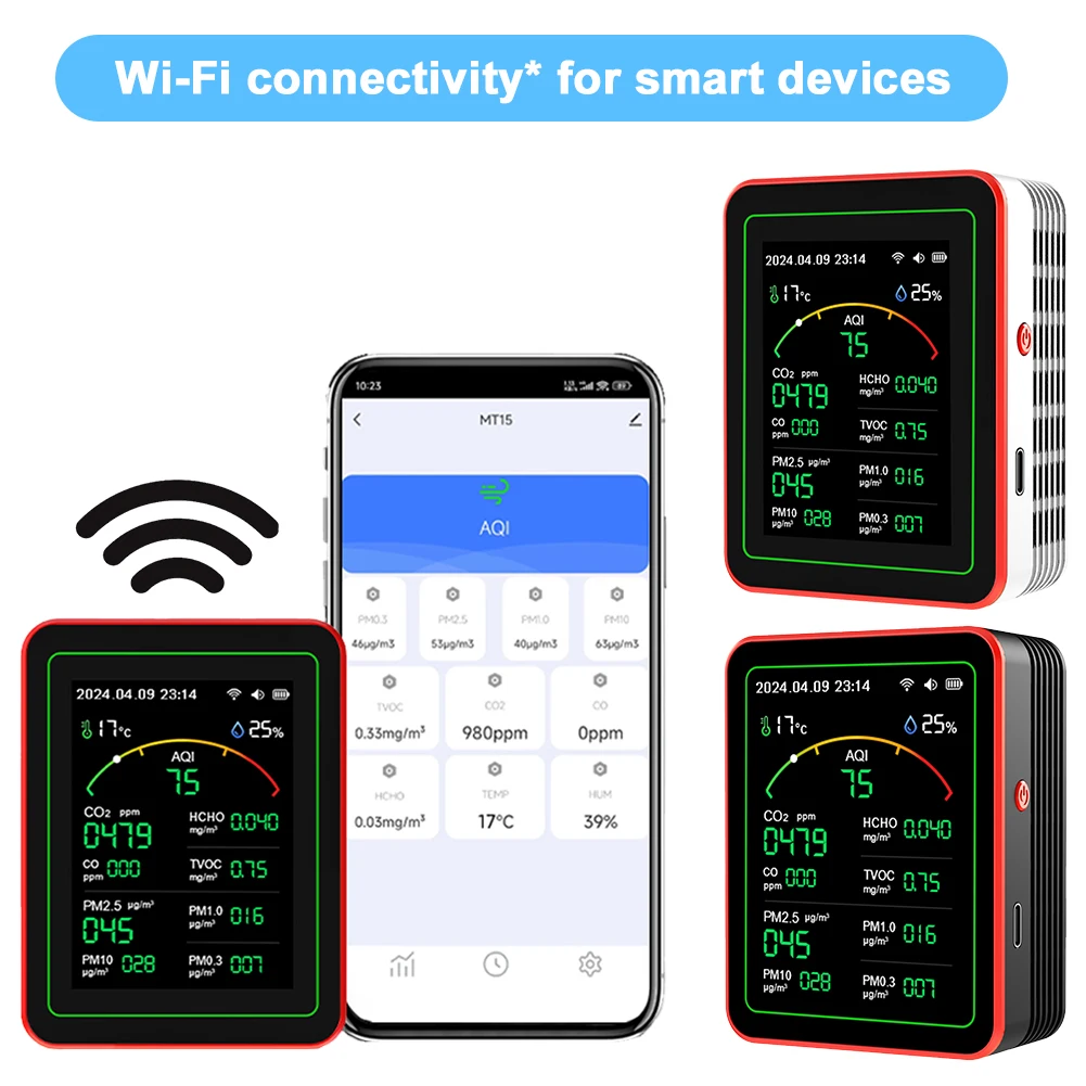 Портативный Измеритель температуры и влажности AQI PM0.3 PM1.0 PM2.5 PM10 с Wi-Fi