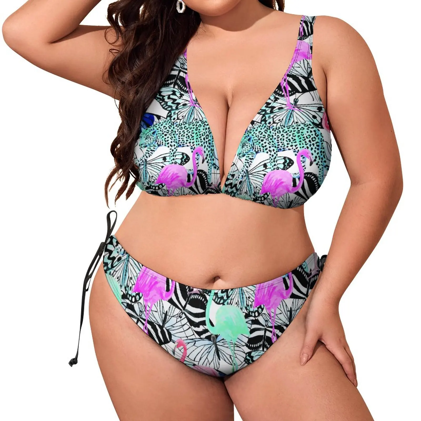 

Sexy Cheetah Animals Trendy Bikinis Set Flamingo Butterfly Print Bikini Swimsuit Push Up Swimwear Print Bathing Suit Beachwear