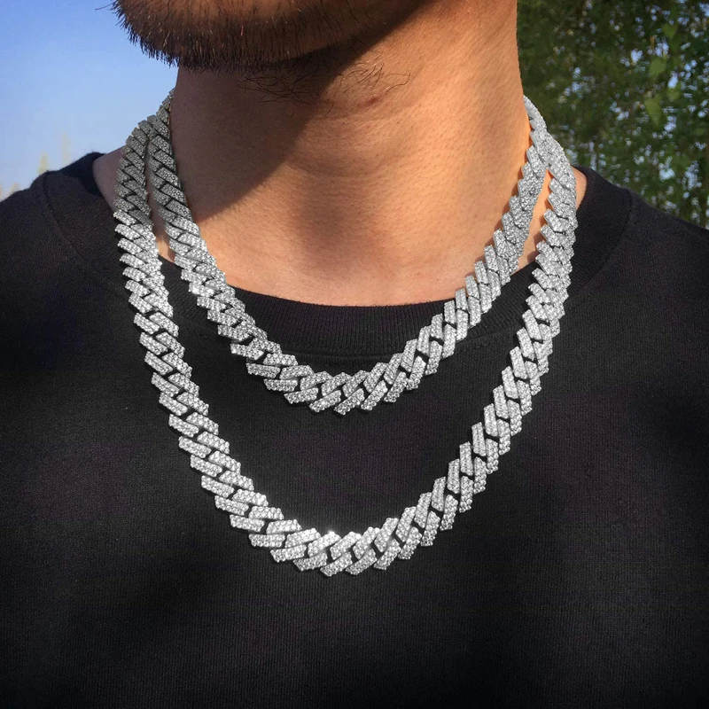 

Miami Iced Out Cuban Link Chains Necklace Gold Silver Plated Full Paved Rhinestone Bling Crystal Hip Hop Jewelry for Men Women