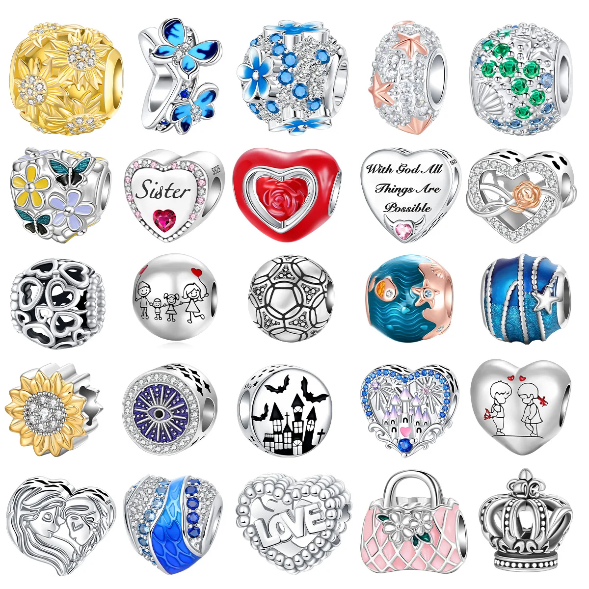 Новые 925 пробы серебро бабочка любовь цветок циркон бусины Шарм подходят 4 мм