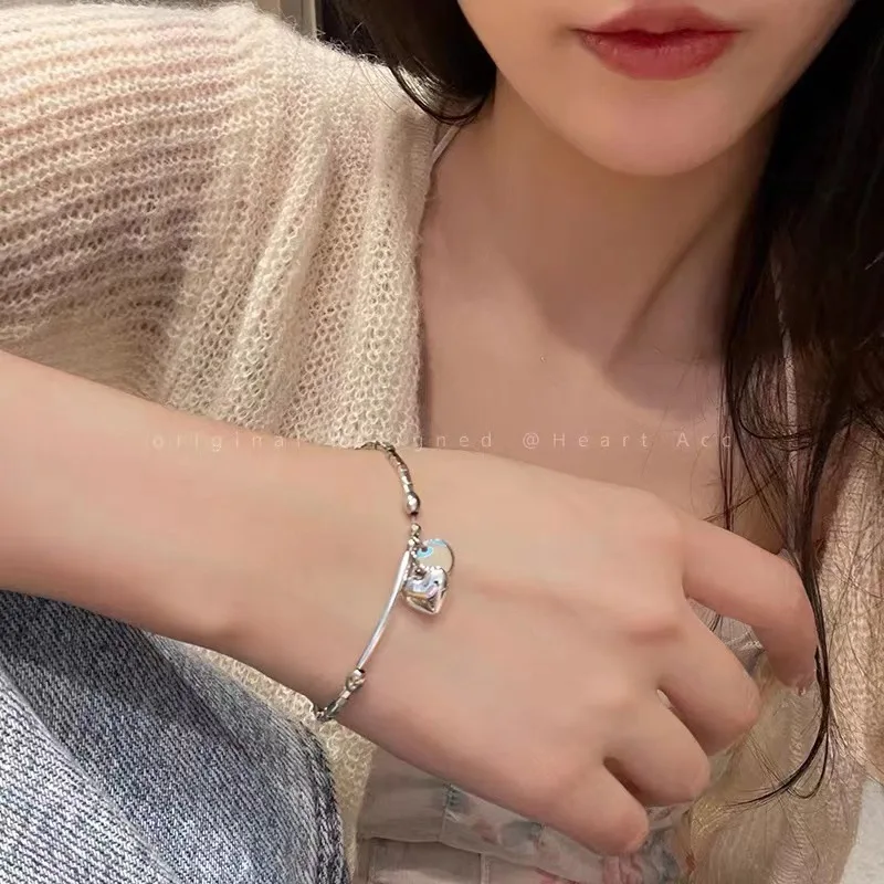 

New Luxury Fashion Silver Heart Broken Silver Square Bracelet for Women Girl Party Jewelry Gift
