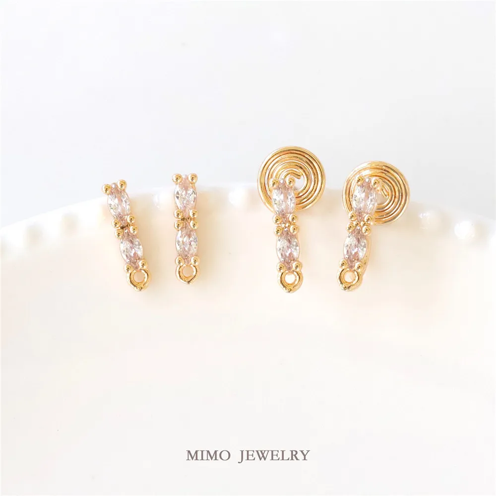 

MIMO JEWELRY Copper plated real gold double horse eye zirconium long bar a word 925 silver pin earrings clip DIY accessories