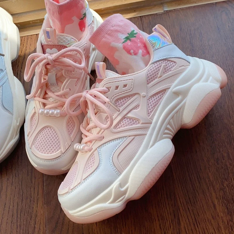 

Pink Platform Sneakers Summer Fashion 2022 Patchwork Zapatillas Mujer Students Daily Wear All-match Breathable Women Sneakers