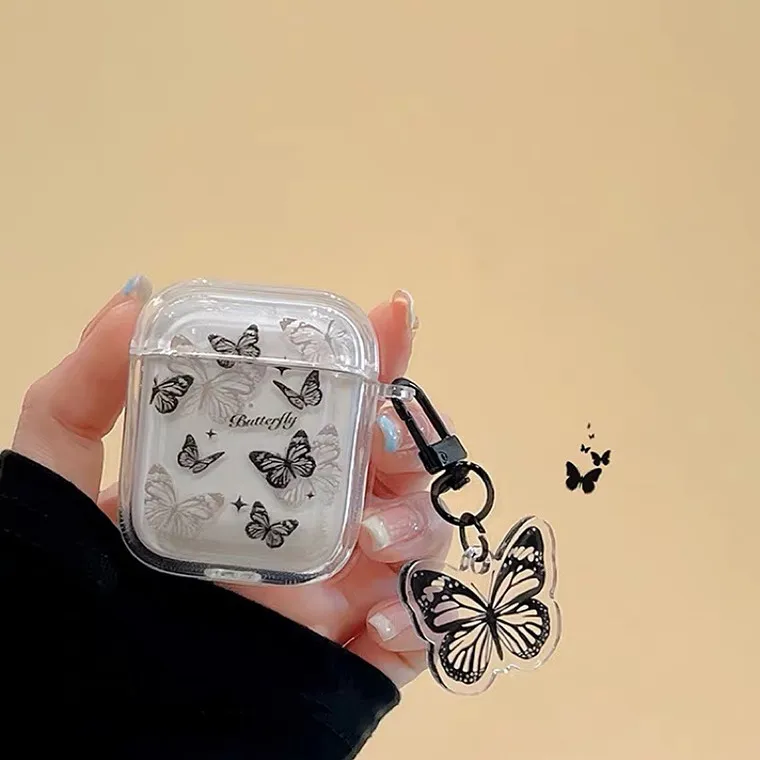 

Black Butterfly+Pendant For Apple AirPods 1 2 pro Bluetooth Headphone Cover 3rd Generation Silicone Soft Cover Protective Case