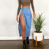 2021 summer casual blue jeans fringed split women long skirts pants women fashion high waist denim long skirts