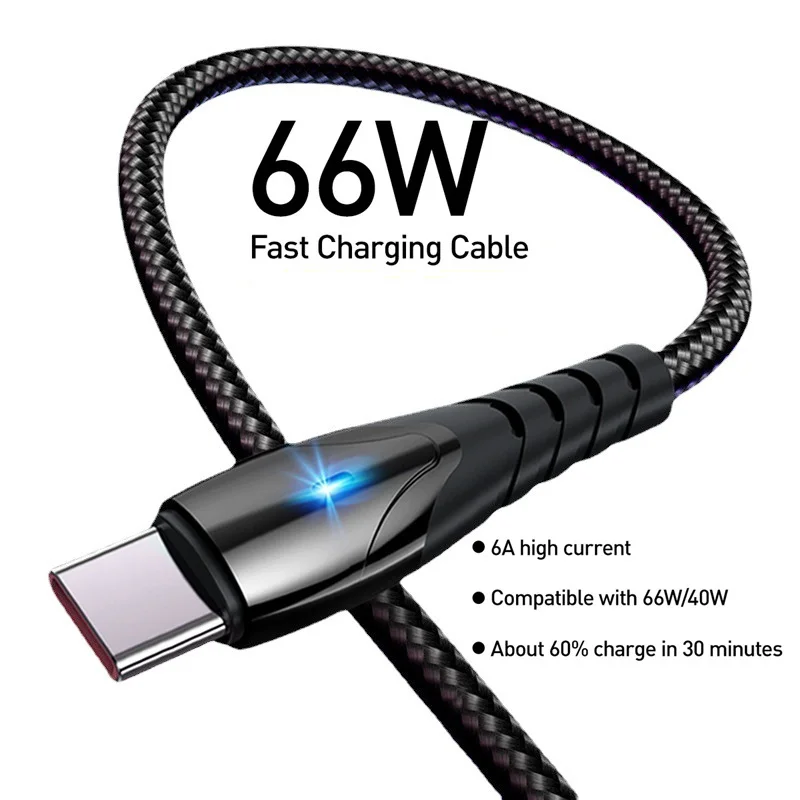 

6A 66W USB Type C Cable Super Fast Charging Cable For Huawei Mate 40 50 Xiaomi Sumsung OPPO USB C Charger Cable Data Cord