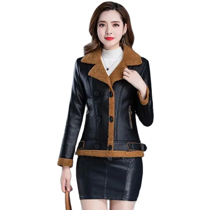 Enlarge Faux Leather Jacket Women 2022 Winter Autumn Warm Teddy Lining Cropped Coat Slim Fit Short PU Outwear Drop Shipping
