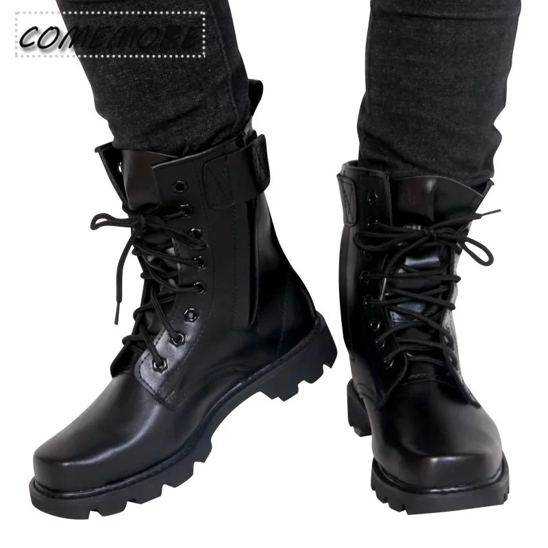 

Men Military Boots Leather Safety Shoes for Men Spring/autumn Fashion Lace Up Black Ankle Platform Motorcycle Battle Boots Balck