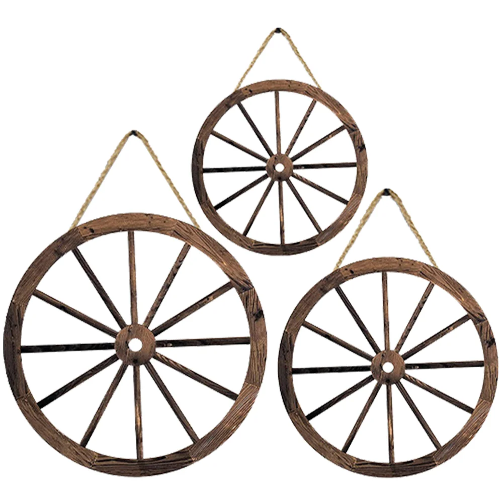 

3 Pcs Living Room Wall Decor Goblincore Decorate Vintage Home Wagon Wheel Wooden