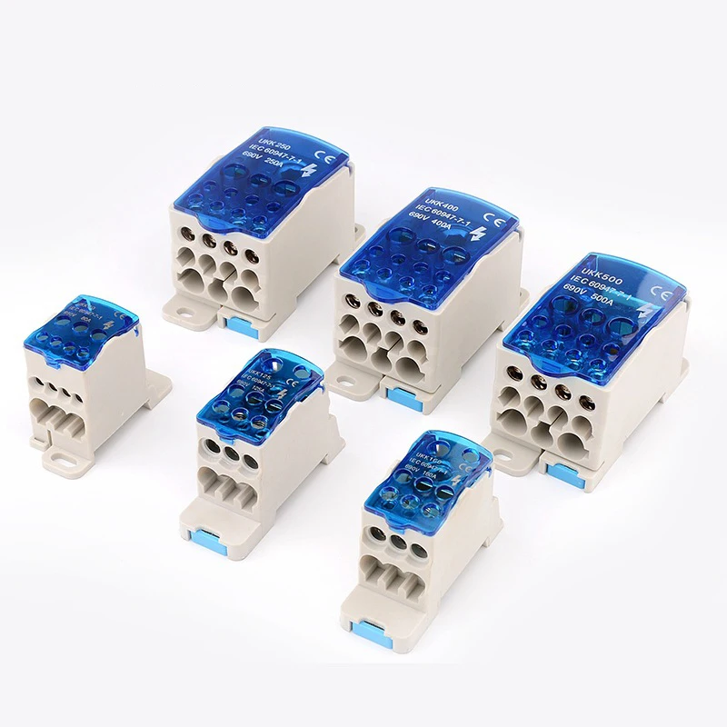 

80/125/160/250/400/500A Din Rail Junction Box One In Multiple Out Terminal Blocks Power Electric Connector Distribution Box UKK