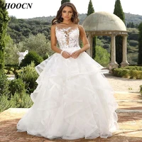 herburnl o neck sexy romantic wedding dress 2022 fashion applique sleeveless button tulle a line elegant bridal ball gown