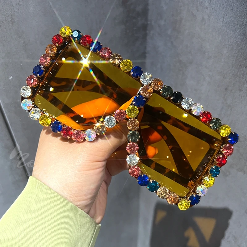 Роскошные солнцезащитные очки со стразами женские модные с большой оправой