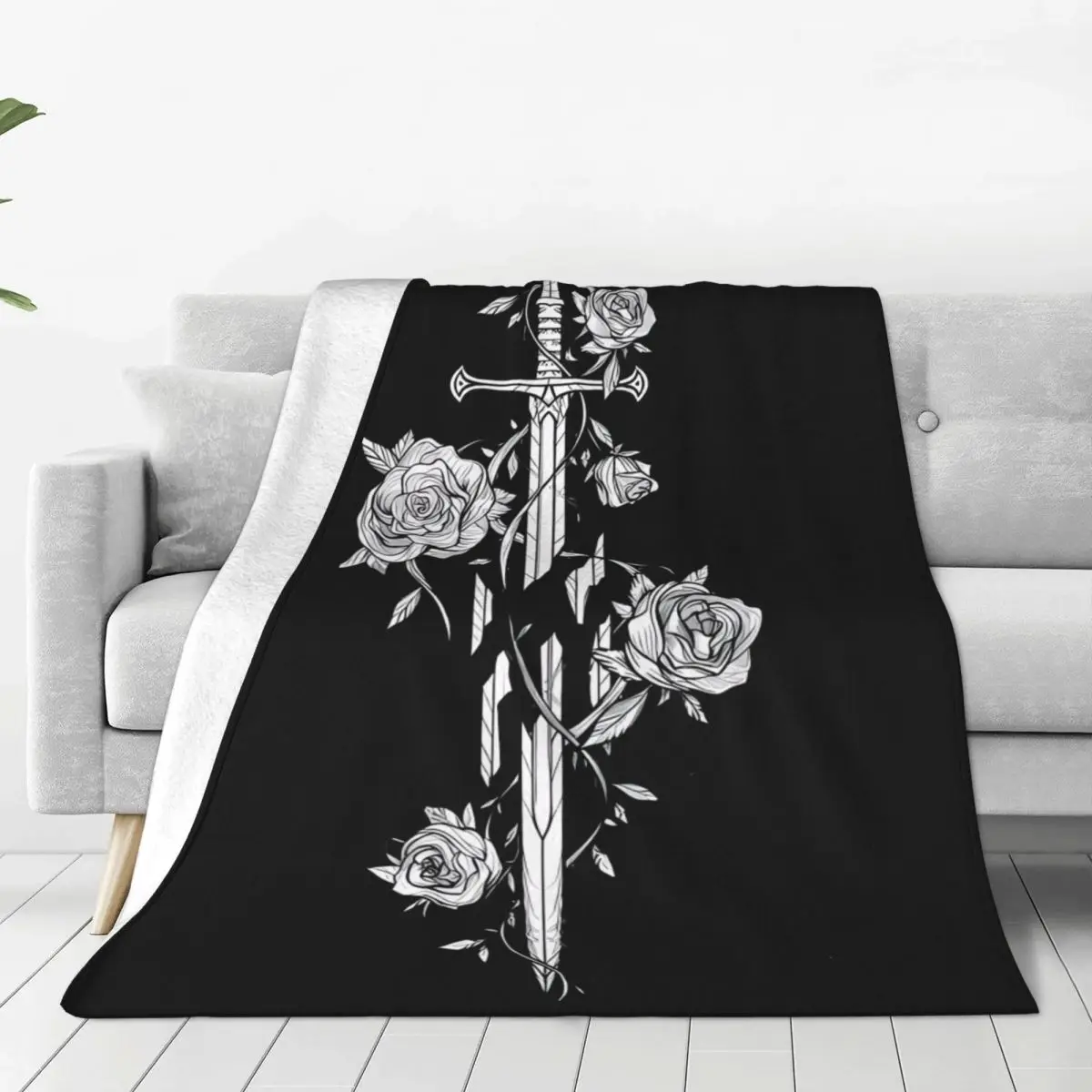 

Broken sword rose blanket bedspread thick fluffy soft blanket winter blanket rose sword Creative Gothic Punk individuality soft