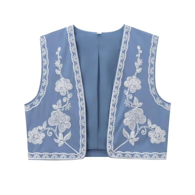 Летняя женская жилетка TRAF новинка 2024 тонкий кардиган с вышивкой модный