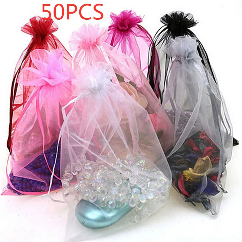 

50pcs/lot Organza Bags 7x9CM Jewelry Packaging Bags Wedding Gift Storage Drawstring Pouches Wholesale