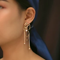 girl exaggerated pearl earrings french long tassel earrings silver color round face was thin ladies jewelry drop earring