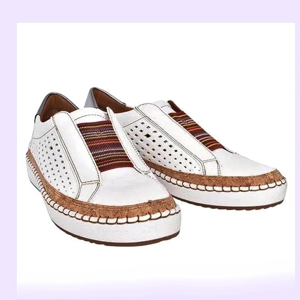 2022 New Women Slip on Sneakers Large Size Casual Single Shoes Flat Sneakers Breathable Hollow Out Casual Shoes Ladies