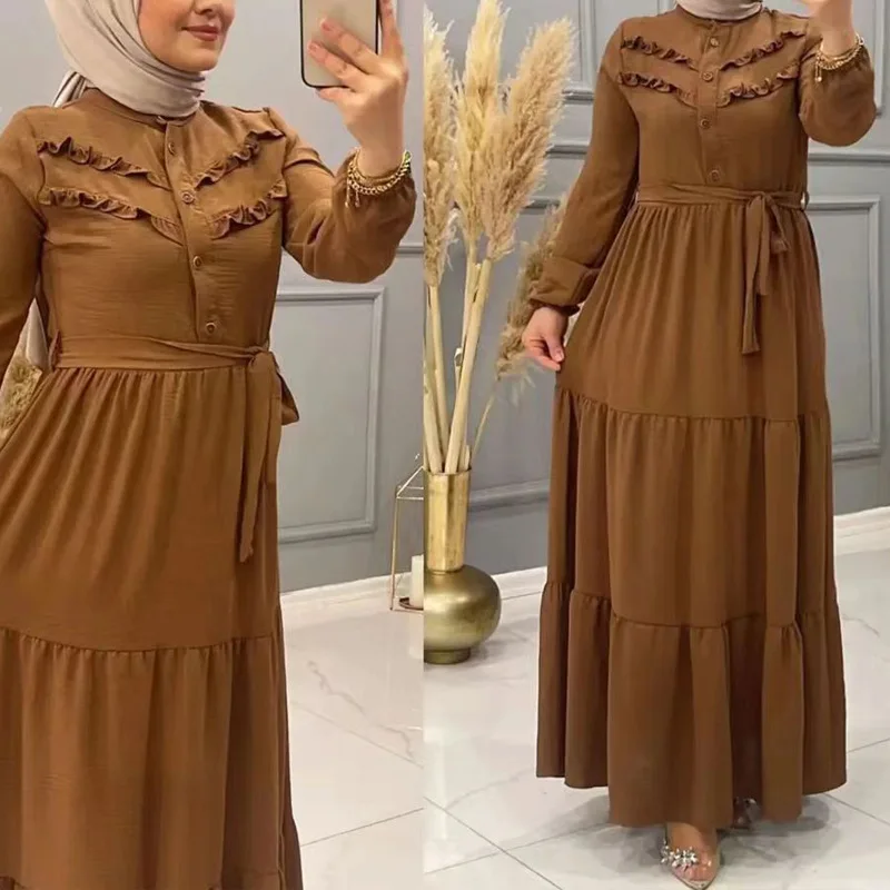 Turkey Pleated Muslim Women Eid Ramadan Abaya Long Maxi Dress Dubai Kaftan Evening Party Gown Islamic Robe Clothing Solid Color