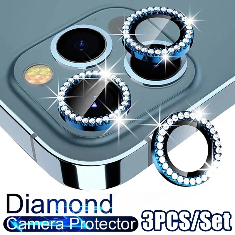 

For iPhone 13 14 Pro 11 Pro Max Diamond Glitter Metal Camera Protector For iPhone 12 Pro Max 12 13 Mini 14 Camera Protector Lens