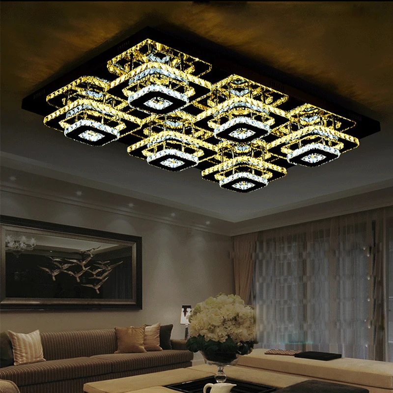 

LED Rectangular Crystal Collection Classic Gold Chrome Lustre Lamparas De Techo Ceiling Lights.Ceiling Lamp For Living Room