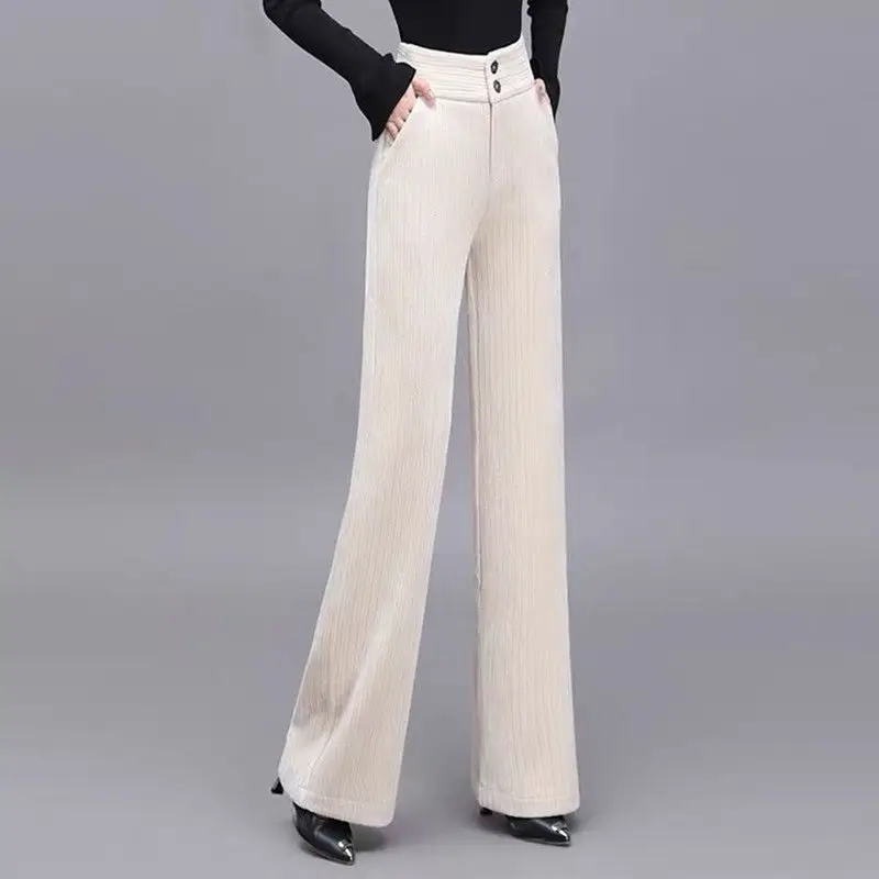 

Women Warm 2023 New Autumn Winter Fashion Thick Pants Corduroy Trousers High Waist Casual Loose Female Wide Leg Pants R22
