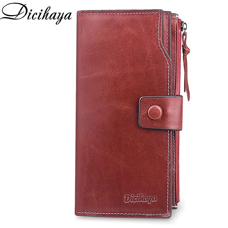 dicihaya new 2022 luxury brand genuine leather women wallet zippers leather wallets long clutch coin purse pocket red phone bag free global shipping