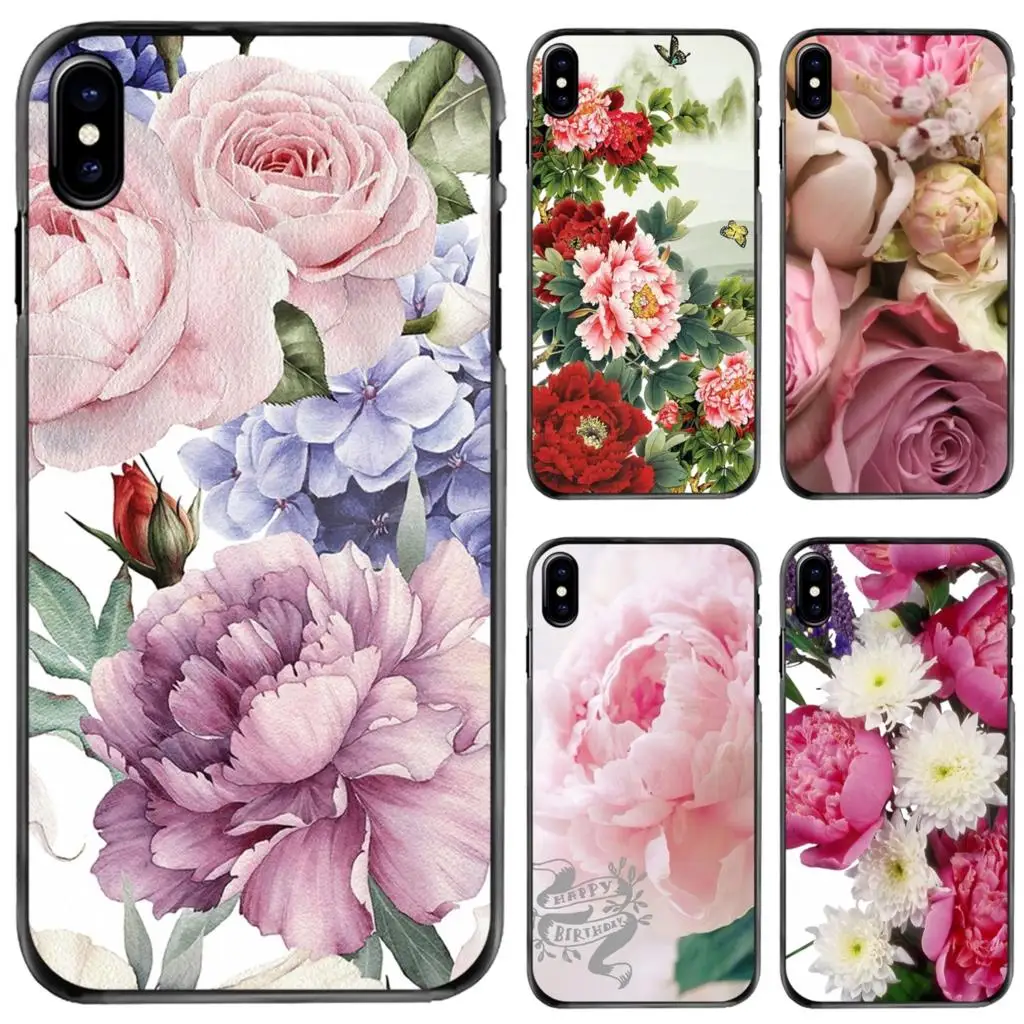 

Hard Phone Shell Case For Apple iPhone 11 12 13 14 Pro MAX Mini 5 5S SE 6 6S 7 8 Plus 10 X XR XS sweet Peony flower