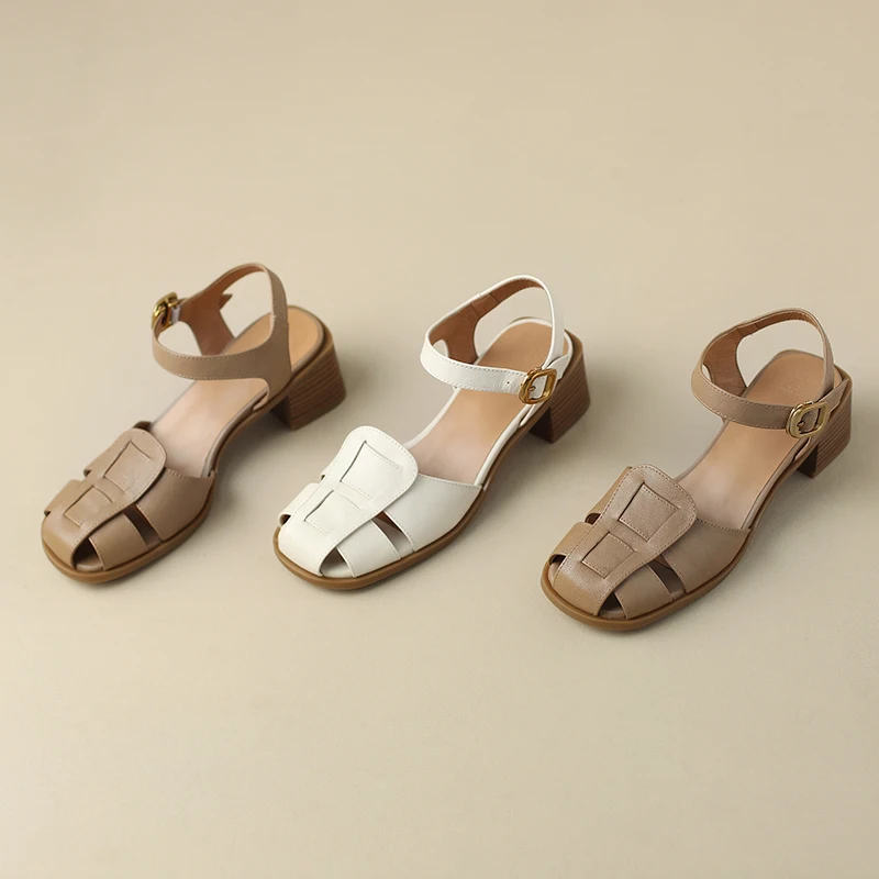 

Сандалии женские из натуральной кожи, босоножки на толстом каблуке 5 см, Повседневная элегантная обувь в ретро стиле, LX68