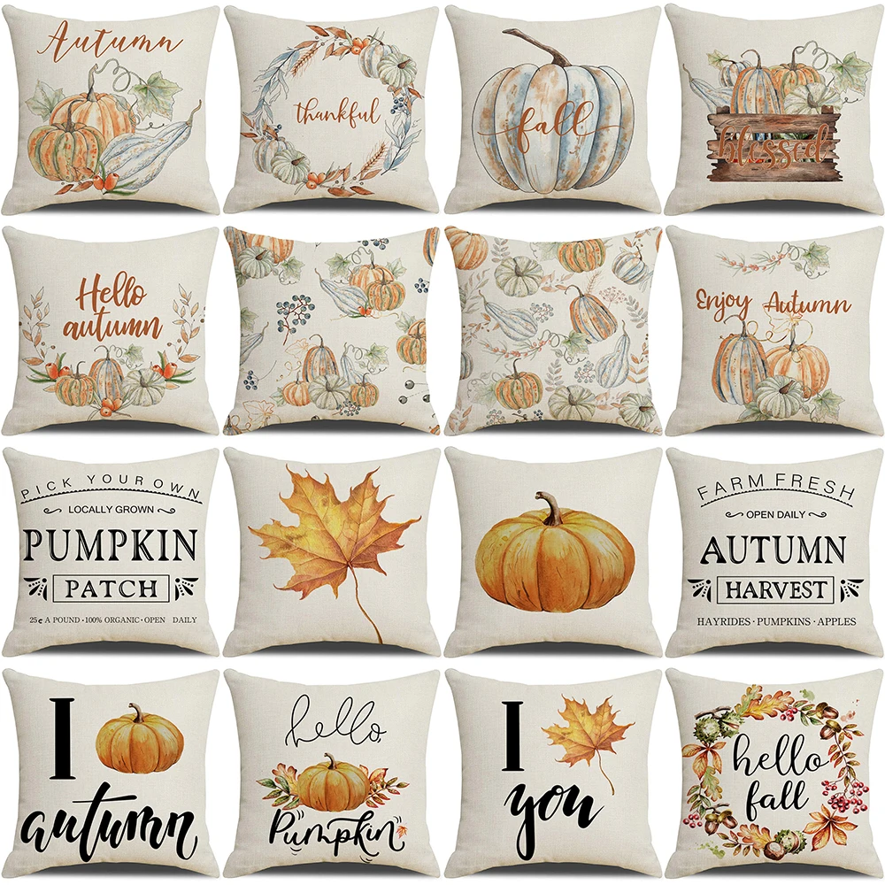 Autumn Thanksgiving Pillow Cases Cotton Linen Cushion Case P