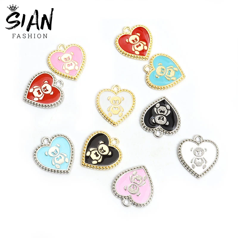 

10pcs/Lot 10 Colors Metal Enamel Bear Heart Charms for Bracelets Necklace Keychains Pendant DIY Making Jewelry Handmade Findings
