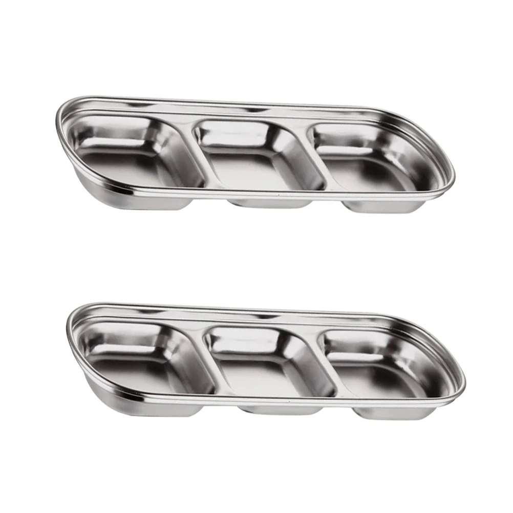 

Dipping Plate Sauce Steel Compartment Stainless Dish Divided Plates Appetizer Bowls Seasoning Dishes Serving Condiment Dip Tray