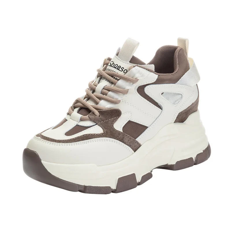 

8cm Platform Wedge Sneakers Women Shoes Genuine Leather Hidden Heel Breathable Shoes Chunky Sneakers Summer Shoes